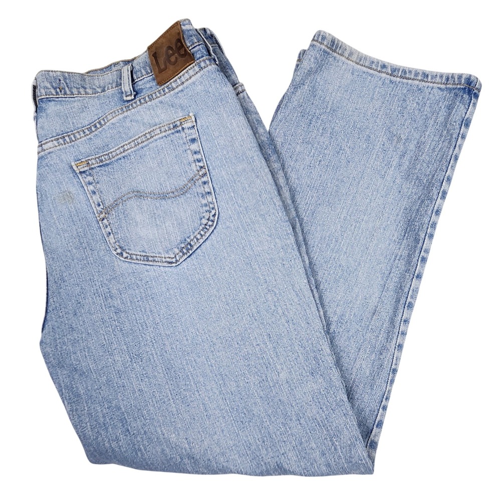 Lee Relaxed Fit Jeans Mens 42x29 Blue Light Wash Denim‎ Stretch Workwear Dadcore